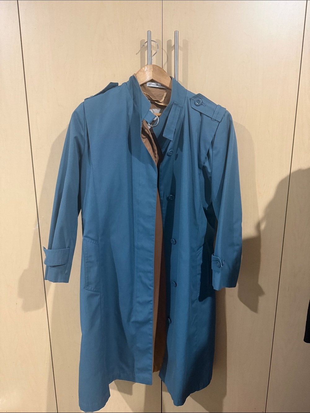 Men's Teal Single-Breasted Trench Coat - Brand Unknown
